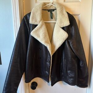 Ralph Lauren Brown Leather Jacket with Cream Collar